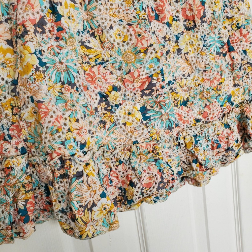 Solitaire Cottagecore XL Floral Eyelet Lace Ruffle Mini Skirt Multicolor Pastel - Picture 2 of 9